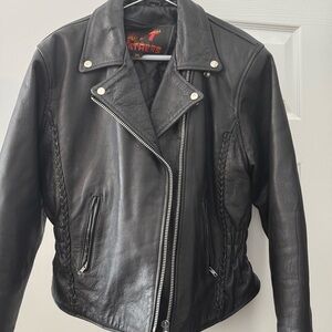 Classic Black Leather Motorcycle Jacket with Asymmetrical Zipper